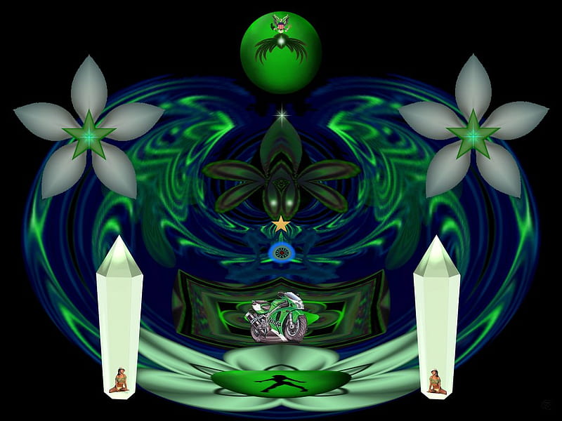 A Green Hornet, 3d, fractal, collage, abstract, eye candy, HD wallpaper