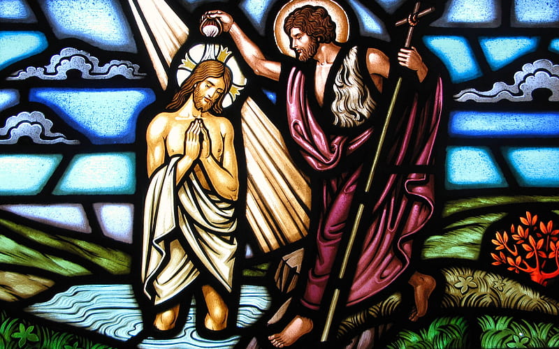 Baptism of Christ, Christ, stained glass, Baptism, John, Baptist, Jesus, HD wallpaper