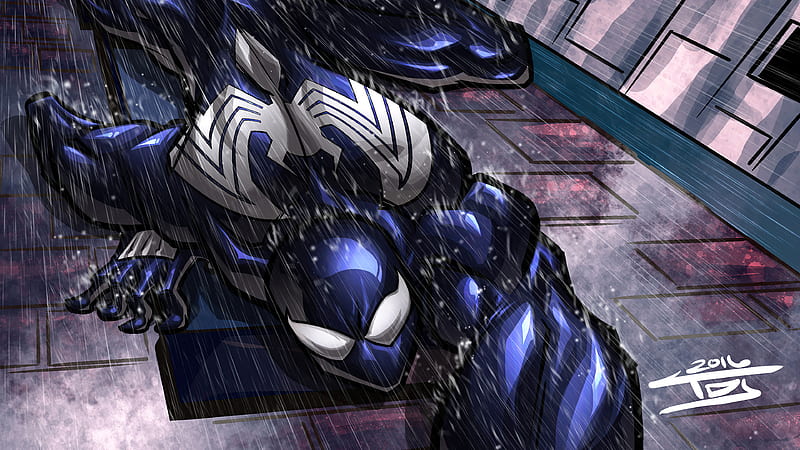 Symbiote Spidey Climbing Wall , spiderman, superheroes, artist, artwork, digital-art, artstation, HD wallpaper