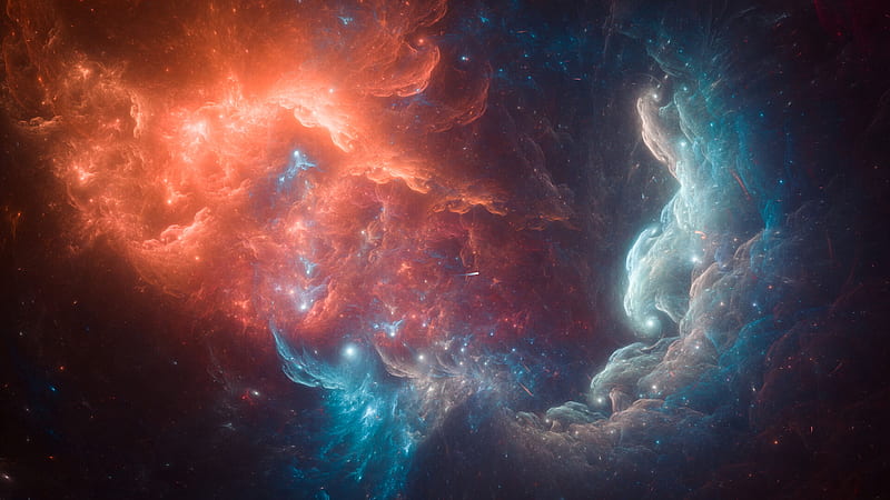 nebula, glow, stars, space, red, blue, HD wallpaper