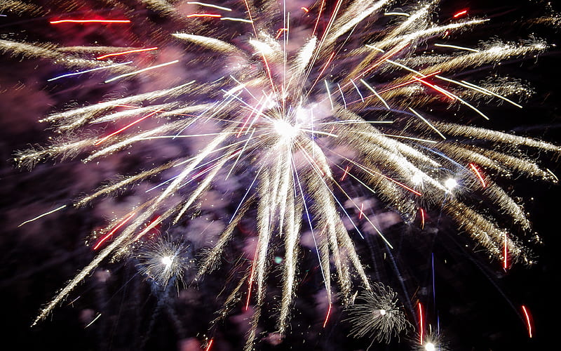 fireworks New Year, explosion, lights, night sky, HD wallpaper
