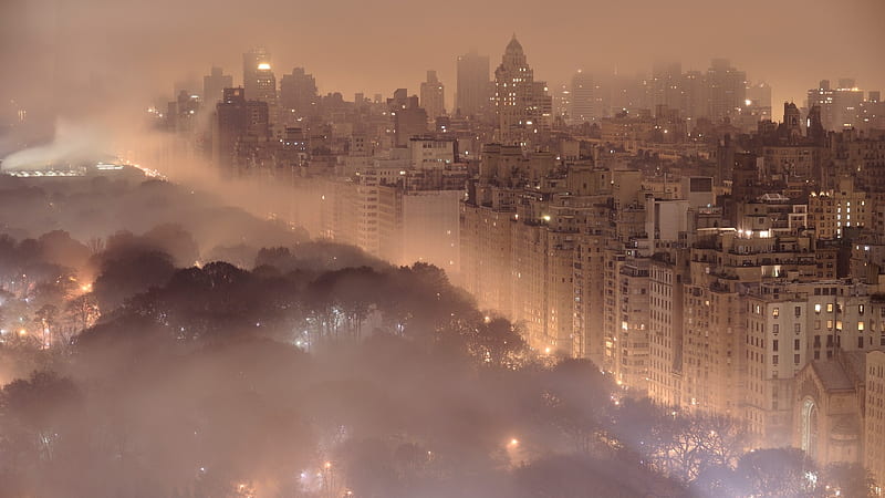 central park, new york city, united states, fog, buildings, City, HD wallpaper
