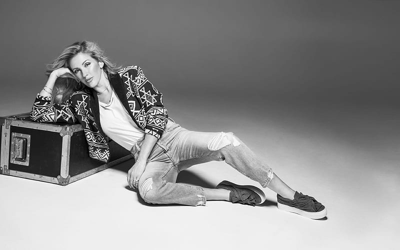 Ellie Goulding, 2017, monochrome, english singer, Deichmann, beauty, superstars, HD wallpaper
