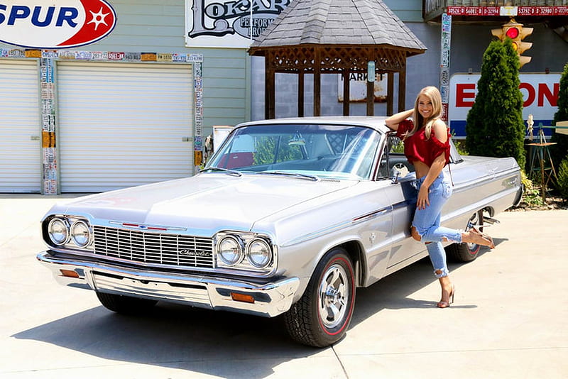 1964 Chevy Impala SS 409 Tribute and Girl, Tribute, Muscle, 409, Impala, Old-Timer, Car, Chevy, SS, Girl, HD wallpaper