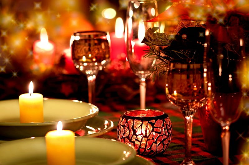 PARTY TIME, dinner, party, glasses, candles, light, HD wallpaper
