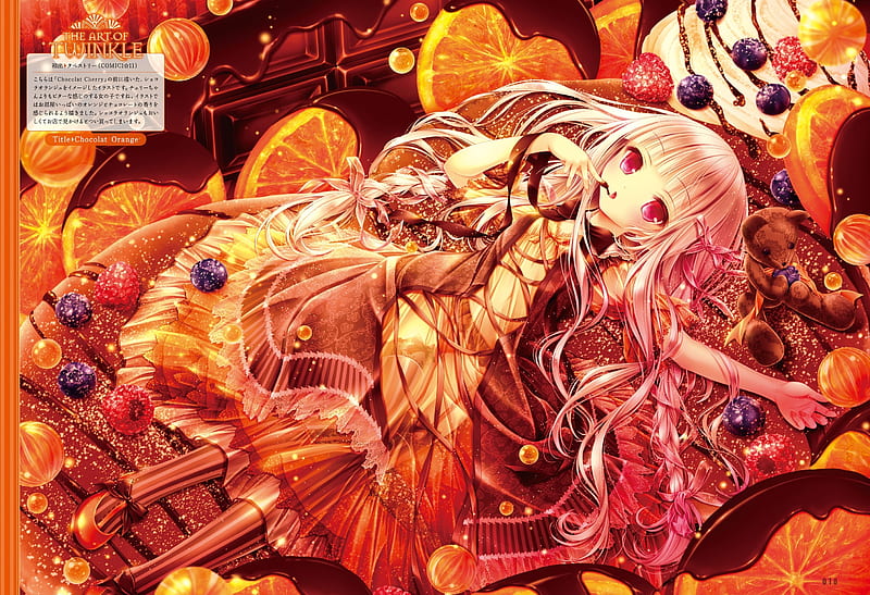 :), fruit, girl, brown, orange, anime, chocolate, manga, tinkle, HD wallpaper