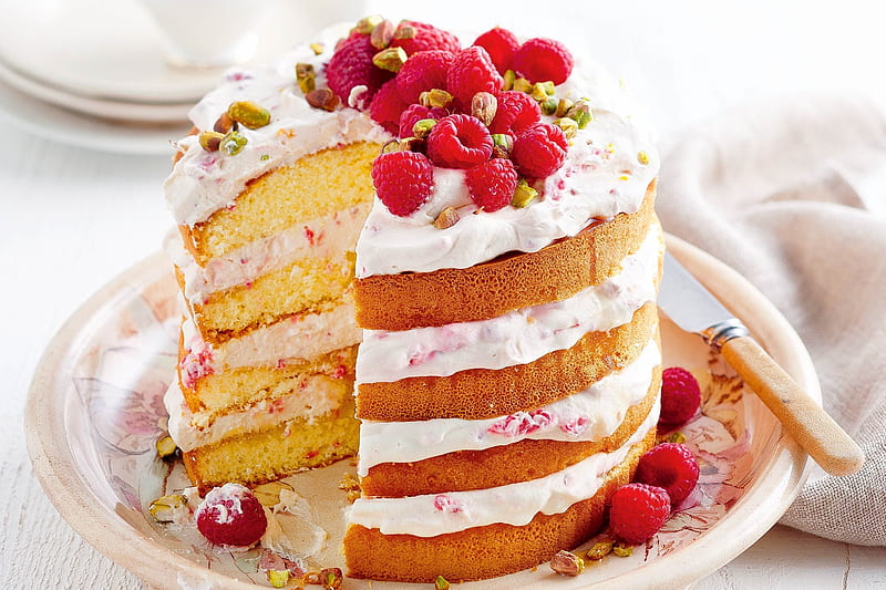 Cake, food, cream, cherry, HD wallpaper