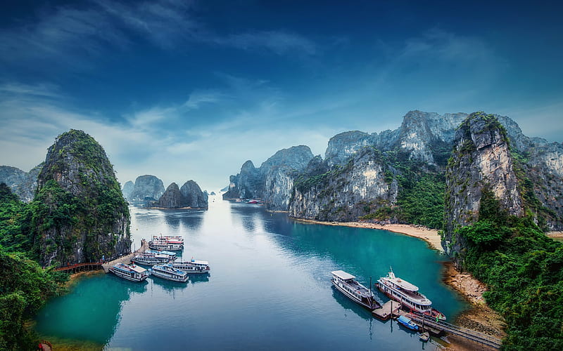 Ha Long Bay sea, harbor, Quang Ninh, Vietnam, Asia, HD wallpaper
