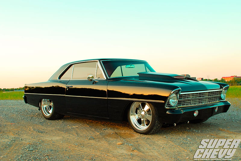 This '67 Chevy II redefines low and has plenty of power to make it go., gm, chevy, black, nova, HD wallpaper