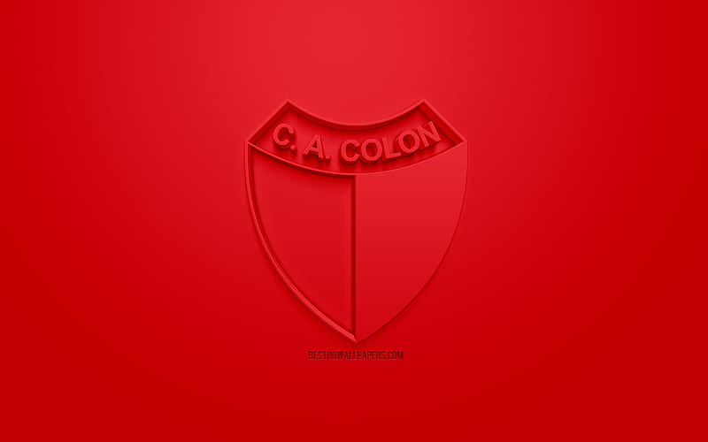 CA Colon, creative 3D logo, red background, 3d emblem, Argentinean football club, Superliga Argentina, Santa Fe, Argentina, 3d art, Primera Division, football, First Division, stylish 3d logo, Colon Santa FE, HD wallpaper