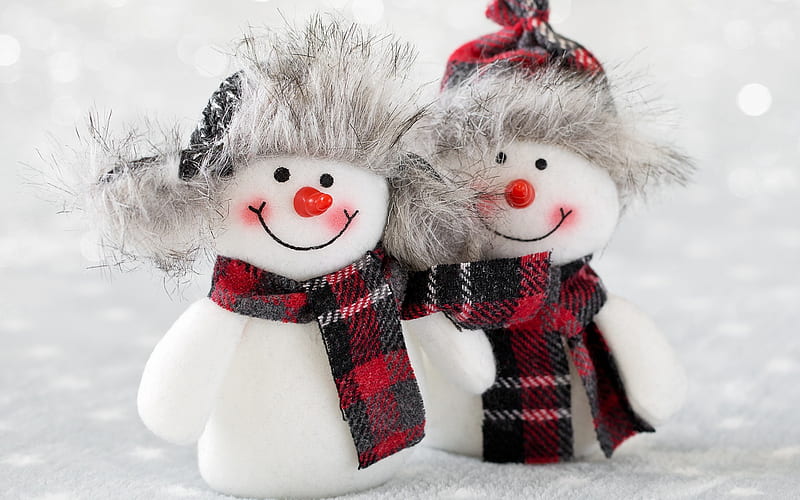 Snowmen, toys, snow, winter, New Year, Christmas, HD wallpaper