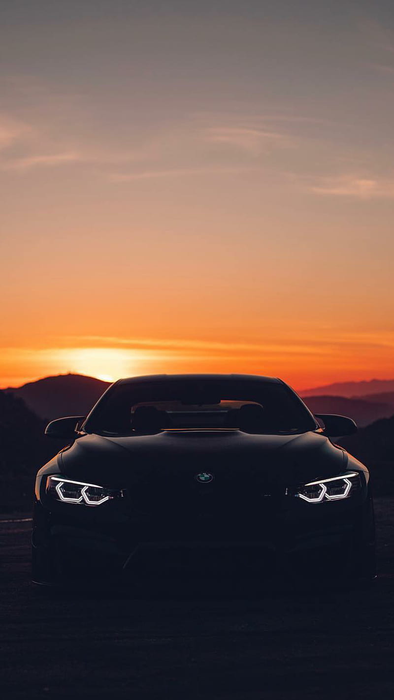 BMW sunset, car, lights, mountains, new, esports, supercar, HD phone wallpaper