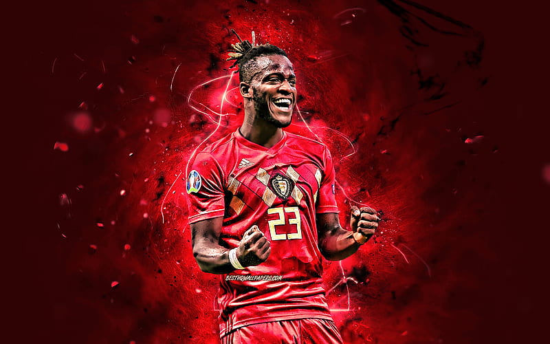 Michy Batshuayi, 2019, Belgium National Team, soccer, footballers, Michy Batshuayi-Atunga, neon lights, Belgian football team, HD wallpaper