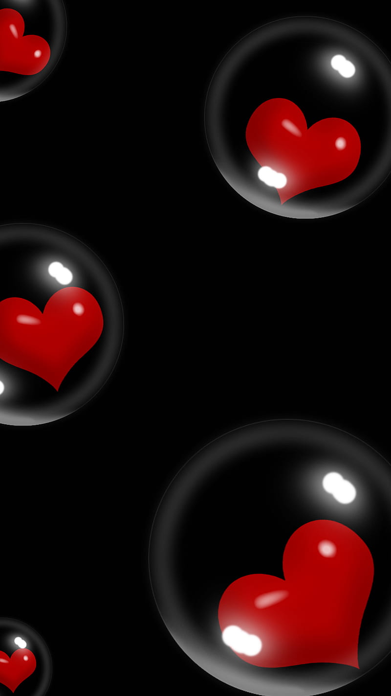 bubble hearts, 2019 , top , red hearts, bubbles, black, 3d heart, HD phone wallpaper