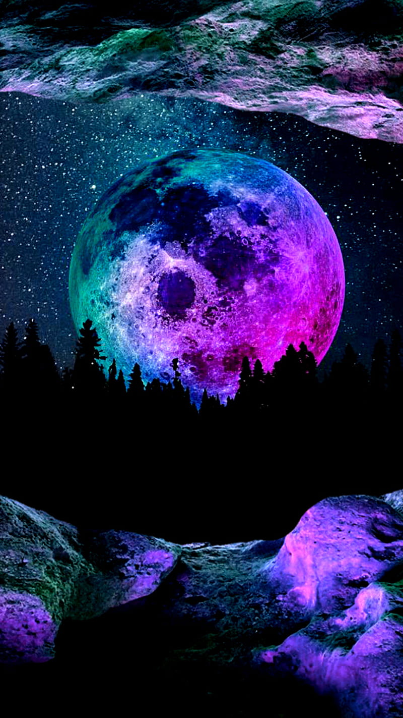 Color moon, background, cave, moon, pretty, purple, rainbow, sky, HD phone  wallpaper | Peakpx