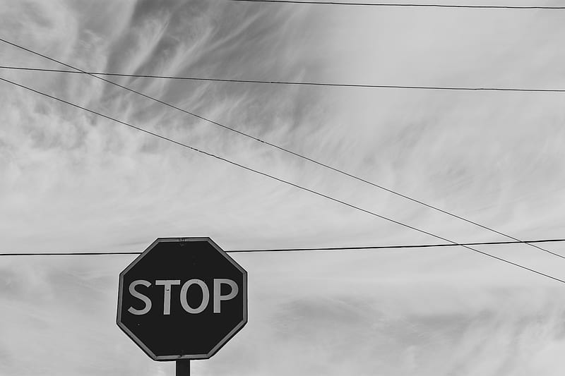 sign, stop, bw, sky, wires, HD wallpaper