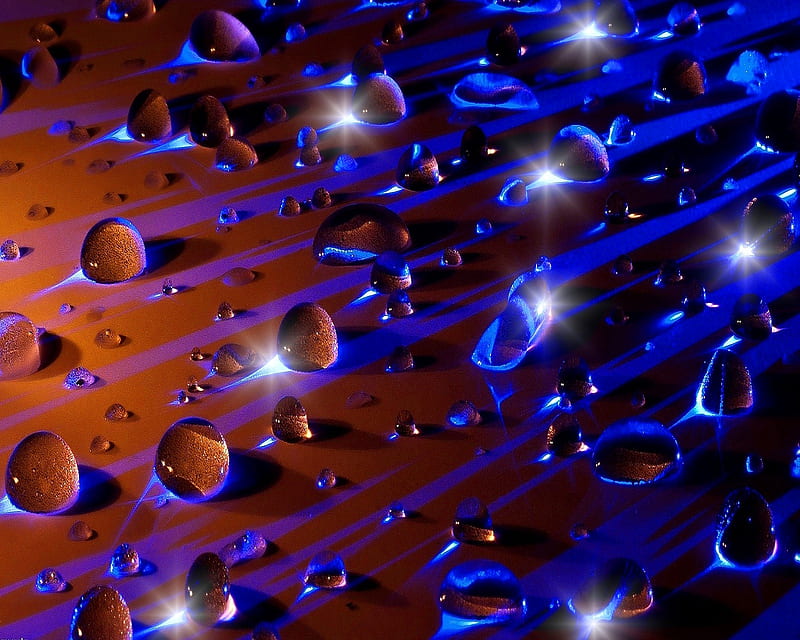 Liquid Droplets, blue, drops, glow, light, sparkle, water, HD wallpaper