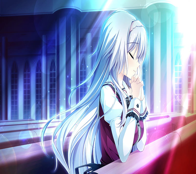 prayer girl, anime, beauty, cool, girl, light, nice, peace, prayer, pure, HD wallpaper