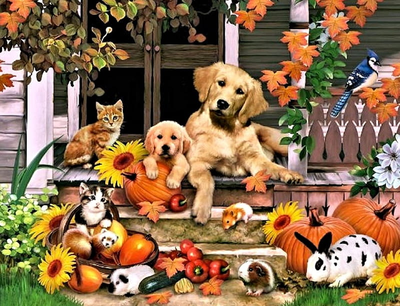 Autumn Friends, Friends, Art, Autumn, Animals, HD wallpaper Autumn Friends, Friends, Art, Autumn, Animals, HD wallpaper