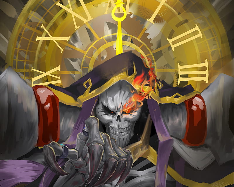 Overlord, anime, ainz ooal gown, momonga, black, gold, undead