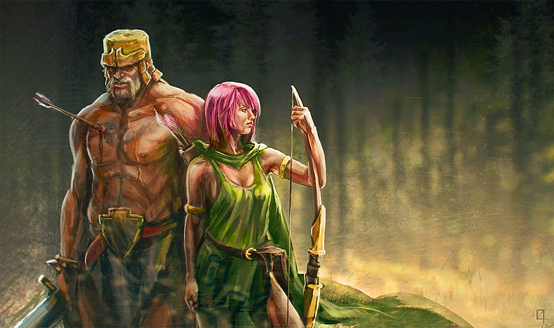 Clash Of Clans Artwork Archer And Barbarian, clash-of-clans, supercell, games, archer, barbarian, HD wallpaper