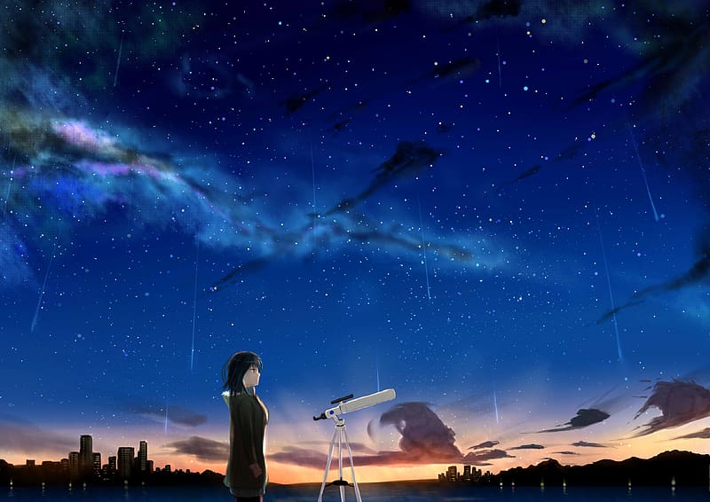 Anime, Stars, Building, Galaxy, Evening, Original, HD wallpaper | Peakpx
