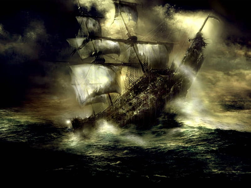 ghost ship, ghost, ship, wave, ocean, HD wallpaper