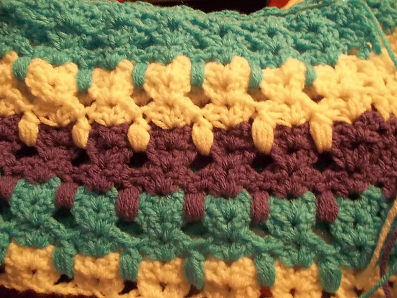 crochet kittty blanket, white, purple, blue, kitty, HD wallpaper