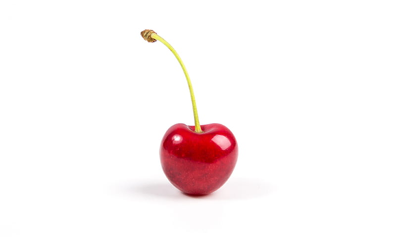 Single Red Cherry Fruit Ultra, Food and Drink, Spring, Cherry, White, background, Fresh, Macro, Fruit, Single, Closeup, Sweet, Springtime, Ripe, healthy, vegetarian, aesthetic, vitamins, vegan, HD wallpaper