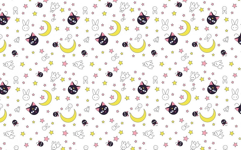 Luna texture, rabbit, moon, black, yellow, cat, moon, texture, sailor moon, bunny, paper, white, HD wallpaper