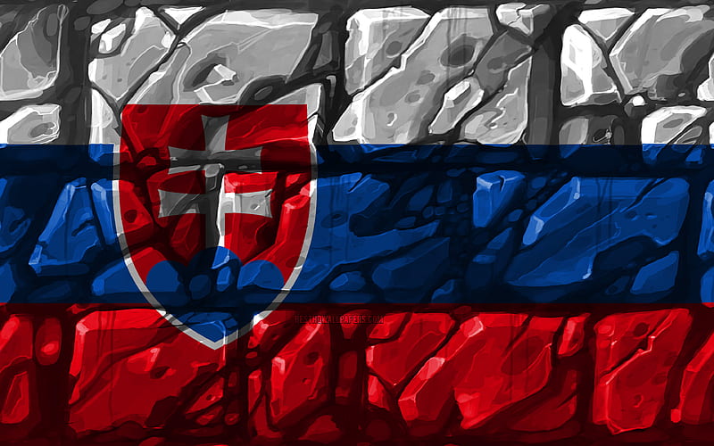 Slovak flag, brickwall European countries, national symbols, Flag of Slovakia, creative, Slovakia, Europe, Slovakia 3D flag, HD wallpaper