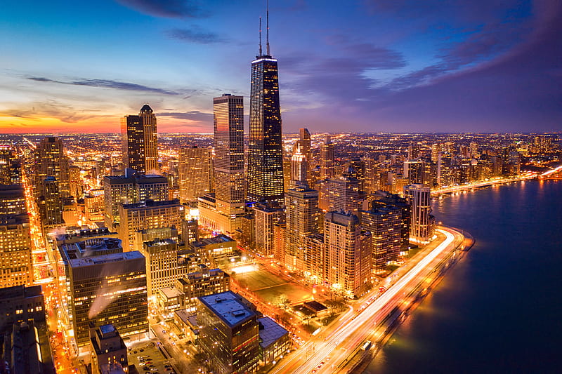 Cities, Chicago, Building, Illinois, Lake, Lake Michigan, Night, Skyscraper, HD wallpaper