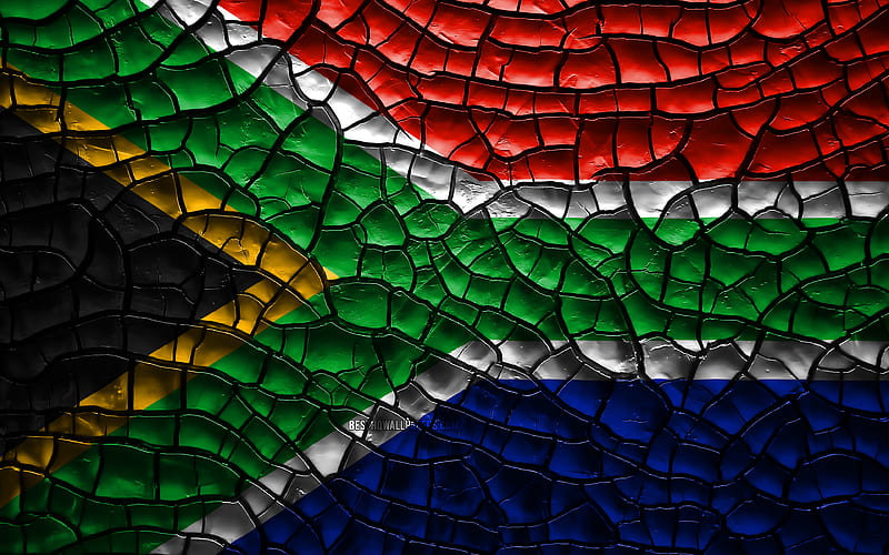 Flag of South Africa cracked soil, Africa, South African flag, 3D art, South Africa, African countries, national symbols, South Africa 3D flag, HD wallpaper