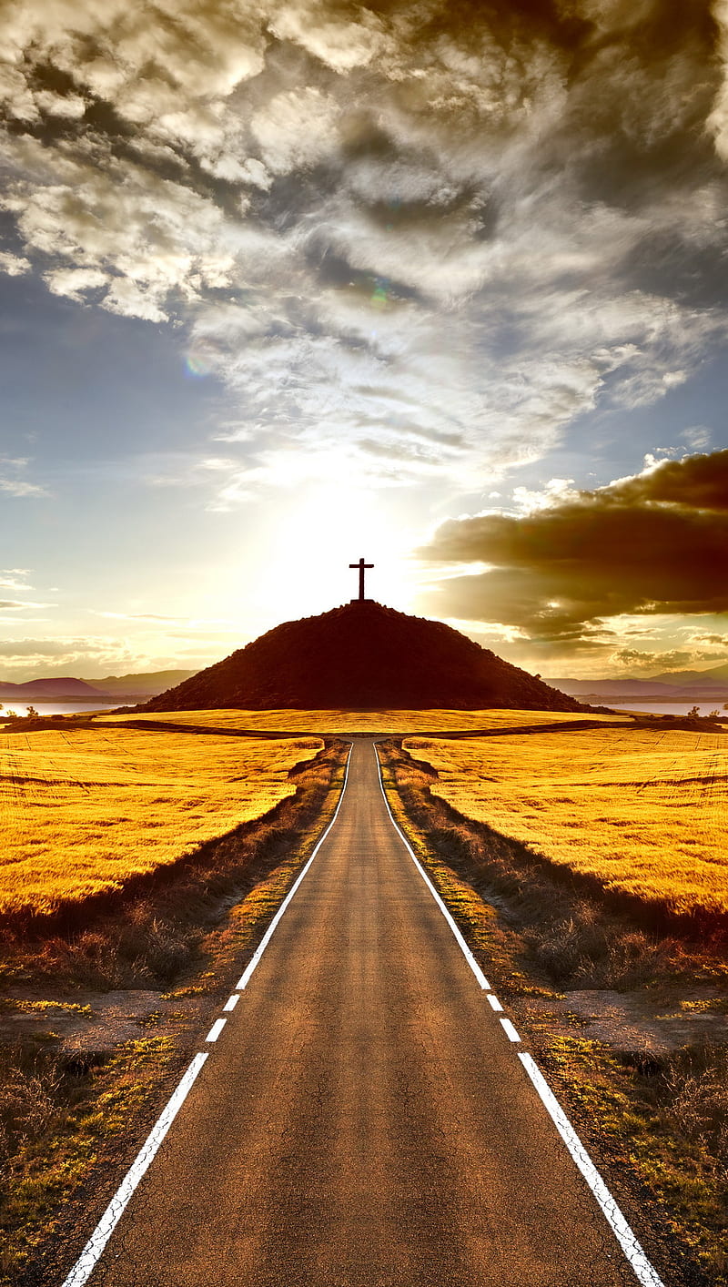 Road To Heaven, abstract, cross, landscape, mountain, nature, path, HD phone wallpaper