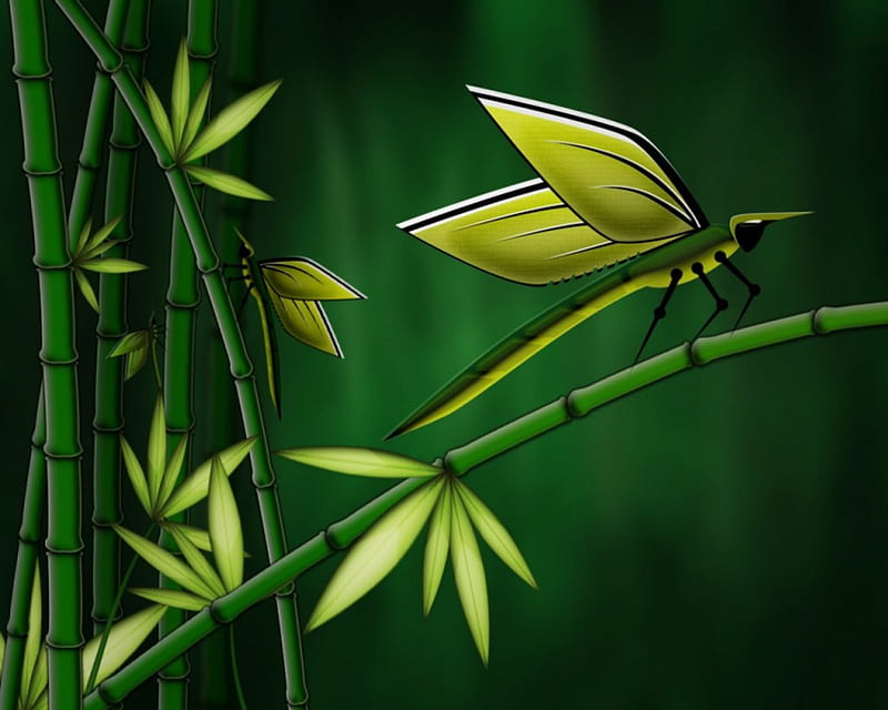 HUNTER, green, plants, desenho, yellow, insects, vector, HD wallpaper
