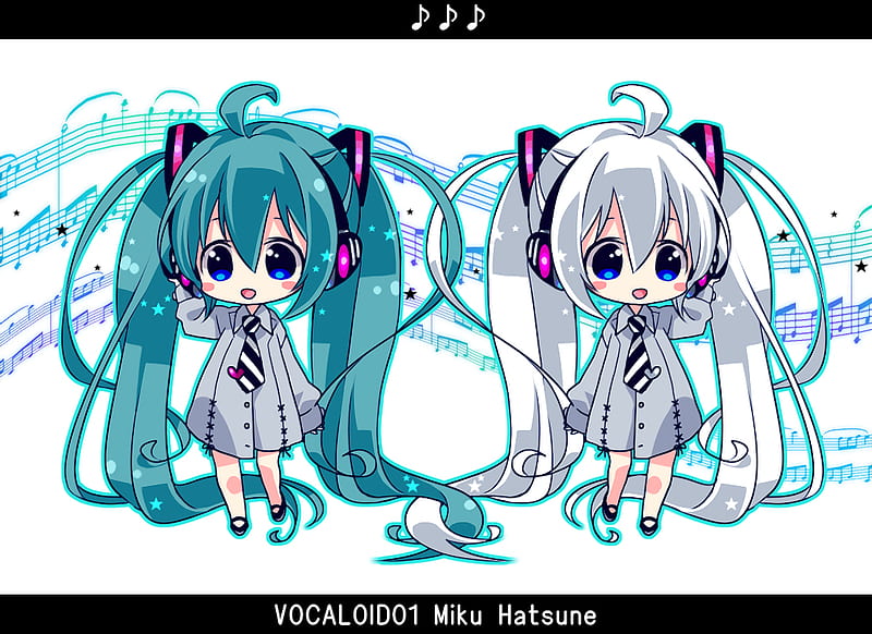 Hatsune Miku, vocaloid, white hair, blush, headphones, twintails ...