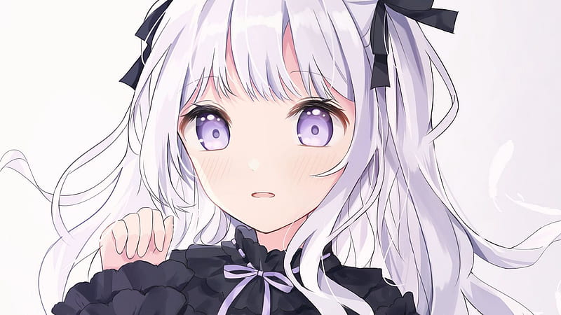 White Hair Light Purple Eyes Black Dress Anime Girl Anime Girl, HD wallpaper