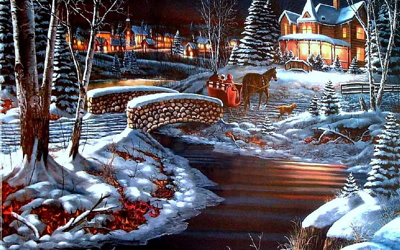 Christrmas scene, river, christmas, snow, winter, HD wallpaper | Peakpx