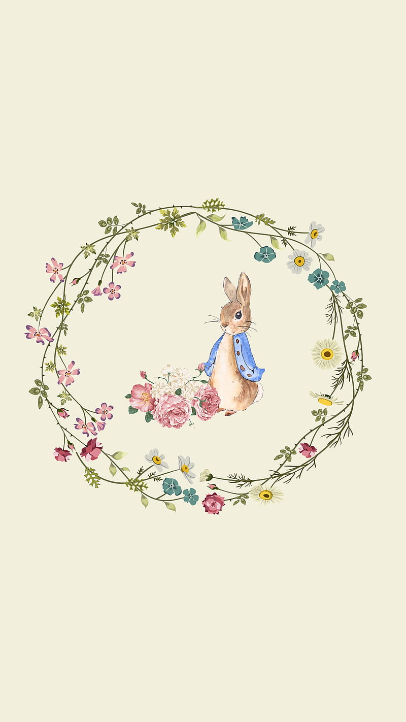 Rabbit in flower frame, flower frame, ipad, iphone, oppo, phone, rabbit, samsung, table, HD phone wallpaper