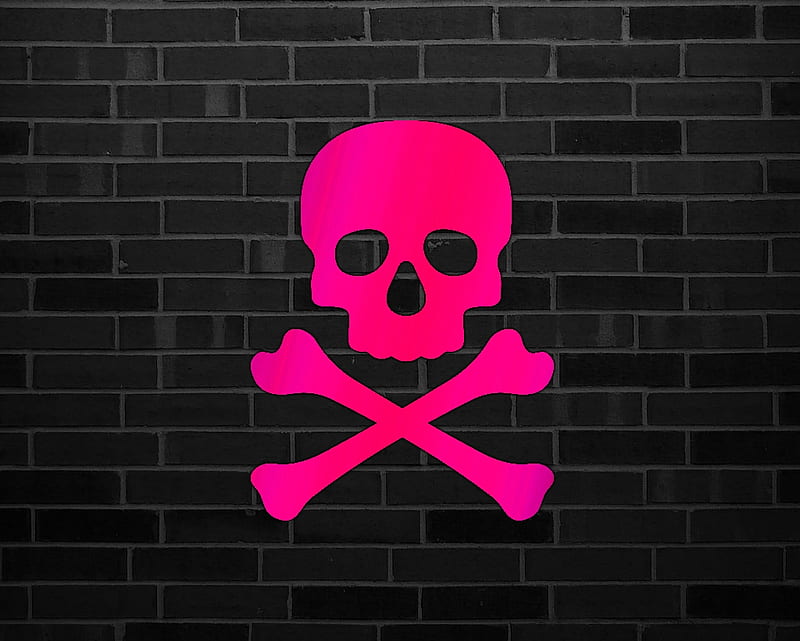 Crossbones skull pink, gizzzi, brick, labrano, wall, skull, crossbones, pink, HD wallpaper