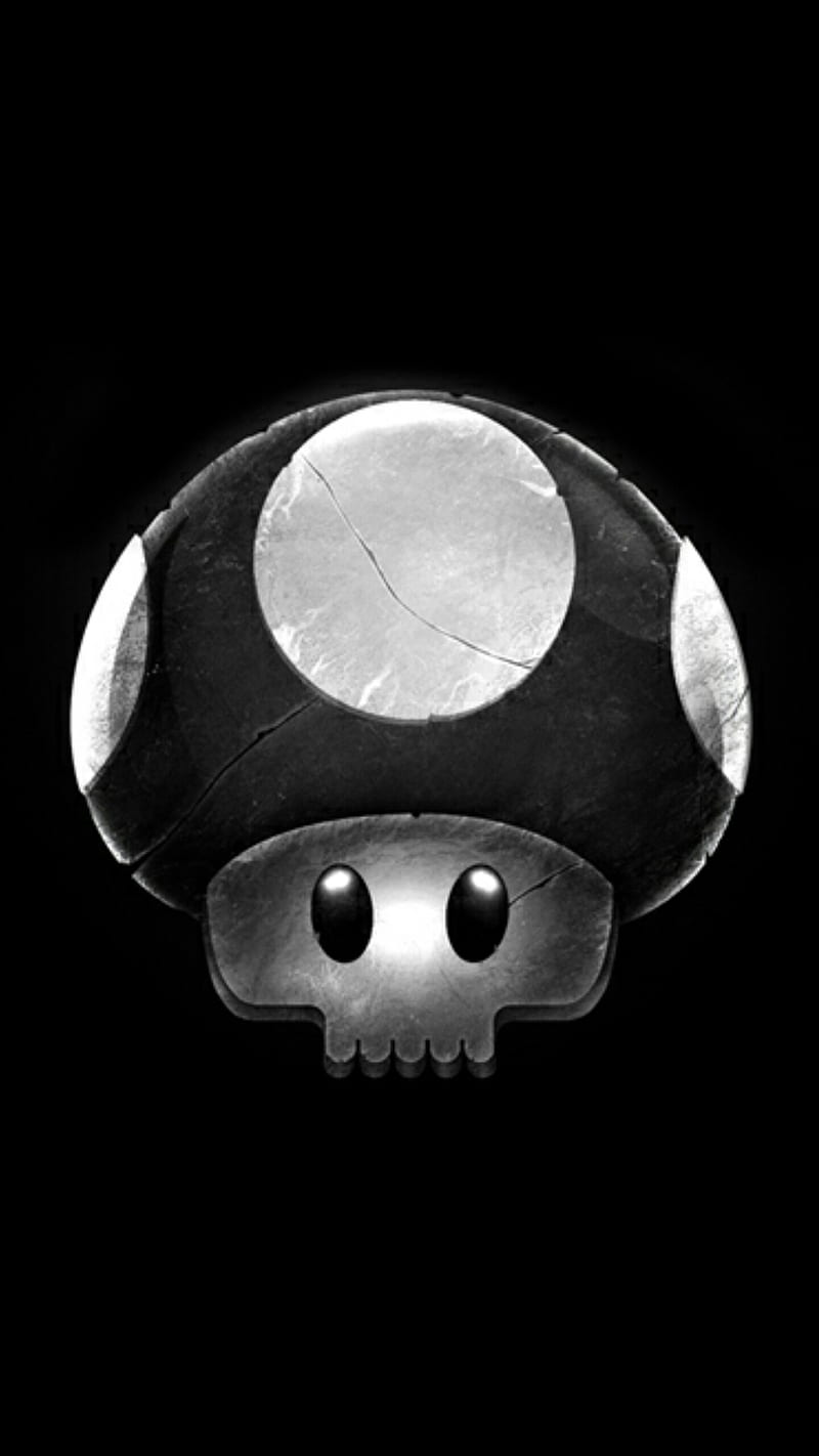 Death Mushroom, black, mario, mario bros, mario brothers, super mario, HD phone wallpaper