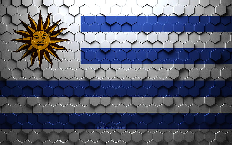 Flag of Uruguay, honeycomb art, Uruguay hexagons flag, Uruguay, 3d hexagons art, Uruguay flag, HD wallpaper