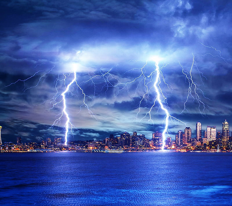 Lightning, blue, city, nature, HD wallpaper | Peakpx