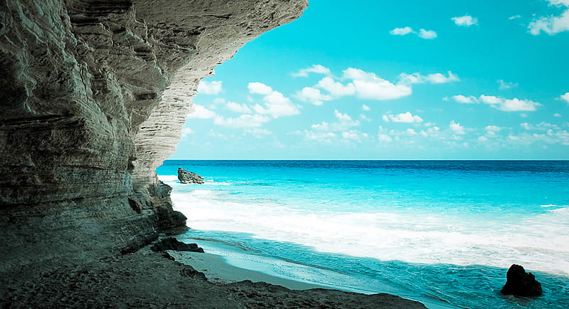 Blue Sea Cave, nature, sea, cave, HD wallpaper