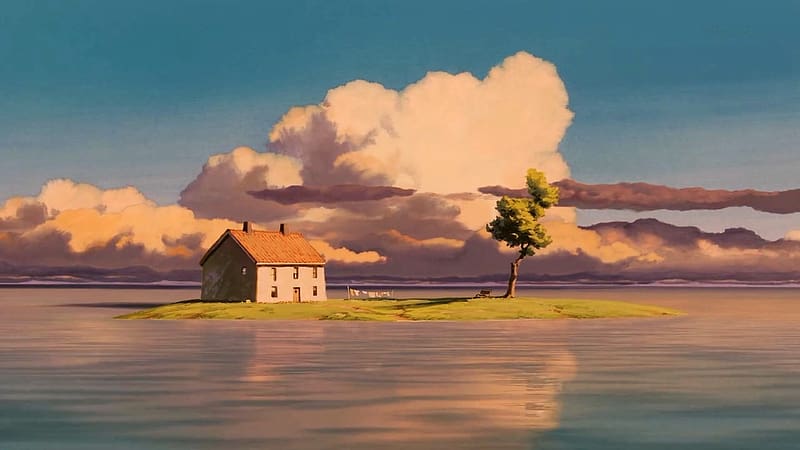the house in the middle of nowhere, island, CG-art, water, house, HD wallpaper