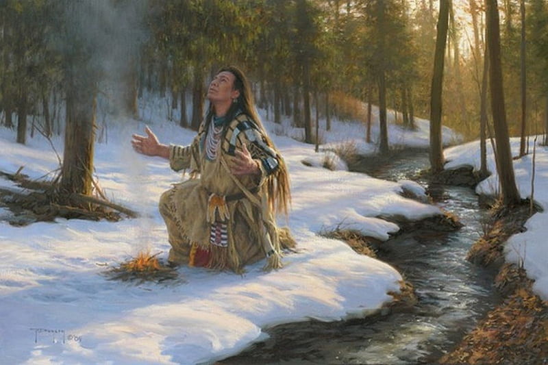 NATIVE AMERICAN. MORNING SUN PRAYER, native american, snow, winter, morning sun prayer, HD wallpaper