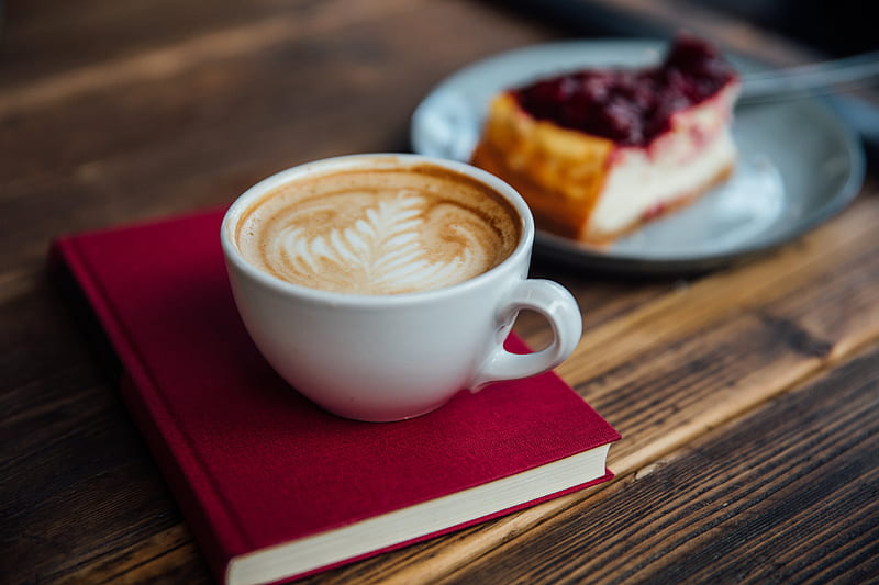latte art, coffee, drinks, cup, book, Food, HD wallpaper