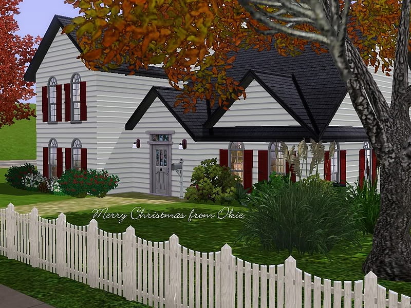 Little White House With The Picket Fence, shutters, house, pickets, trees, bushes, grounds, HD wallpaper