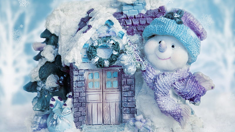 Blue House Snowflake Snowman Snowflake, HD wallpaper
