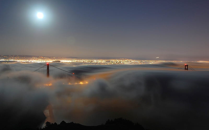 fog over golden gate bridge-American graphy, HD wallpaper
